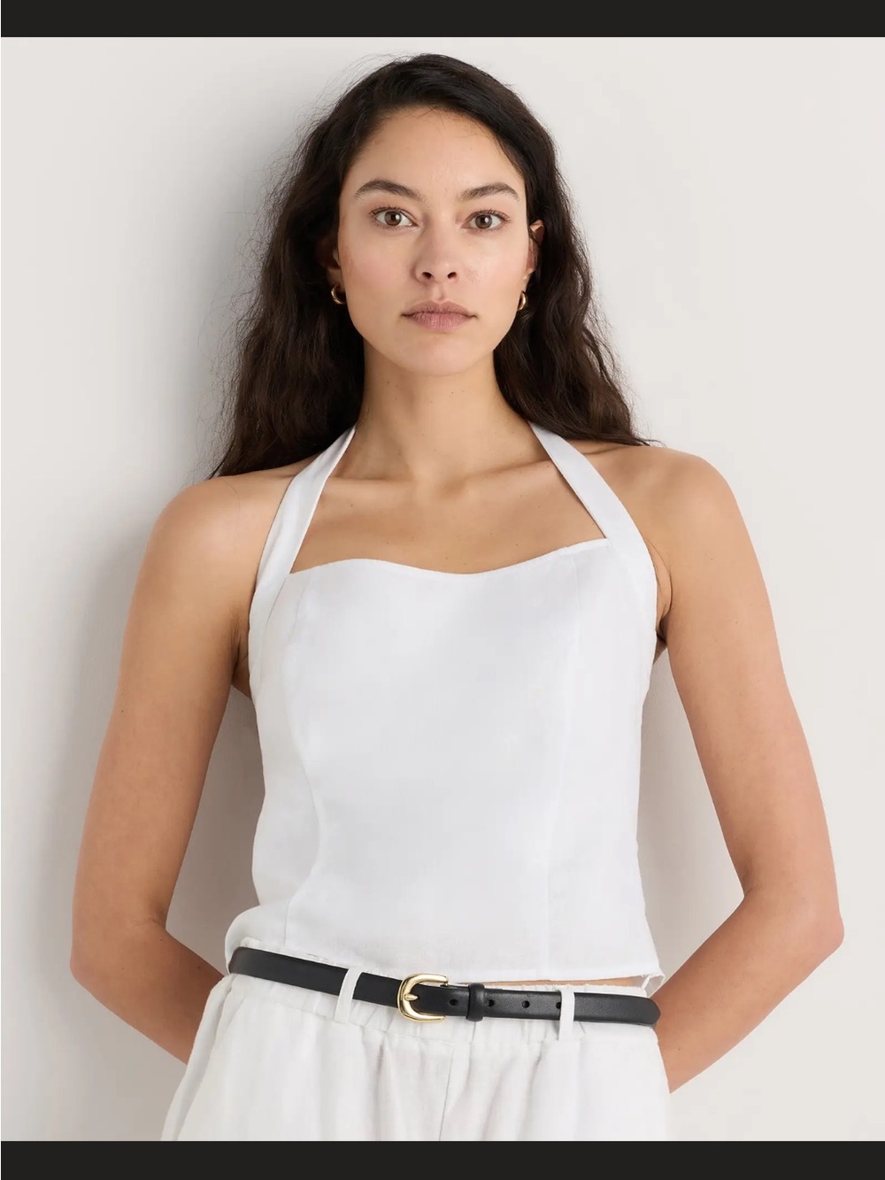 White Halter Square-Neck Crop Top